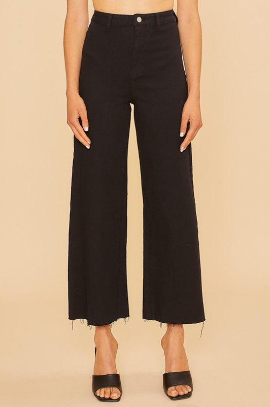 HIGH RISE WIDE LEG CROPPED STRETCH DENIM JEAN