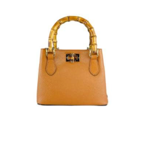 Genuine Leather Bag With Real Bamboo Handles Made In Italy