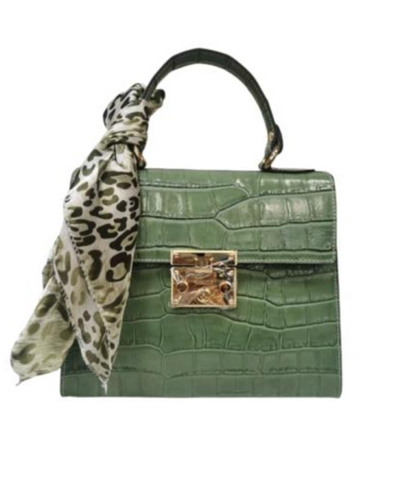 Crocodile Hand Bag Embossed Leather Made In Italy