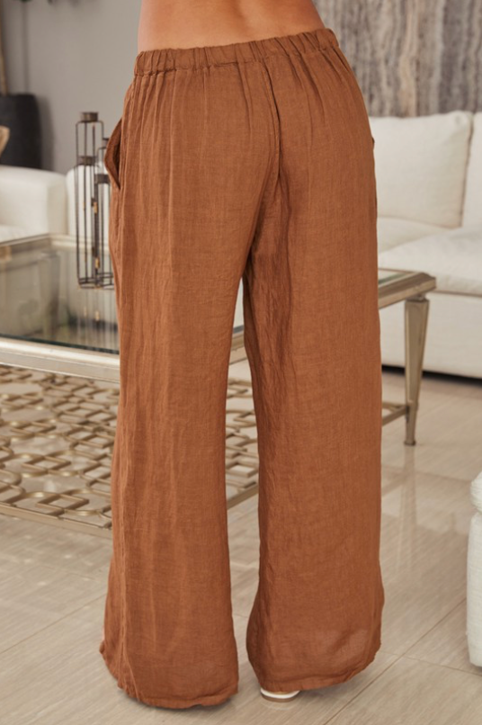 MILIO MILANO ITALIAN LINEN BUTTON TRIM WIDE LEG PANTS