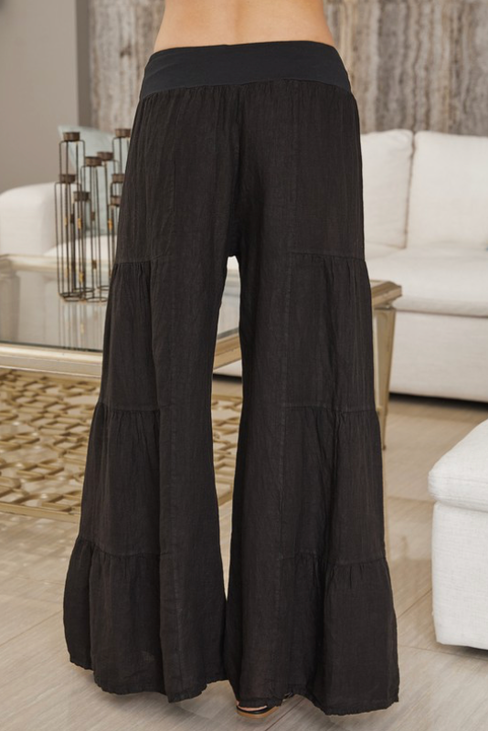 MILIO MILANO ITALIAN LINEN TIERED PALAZZO PANT