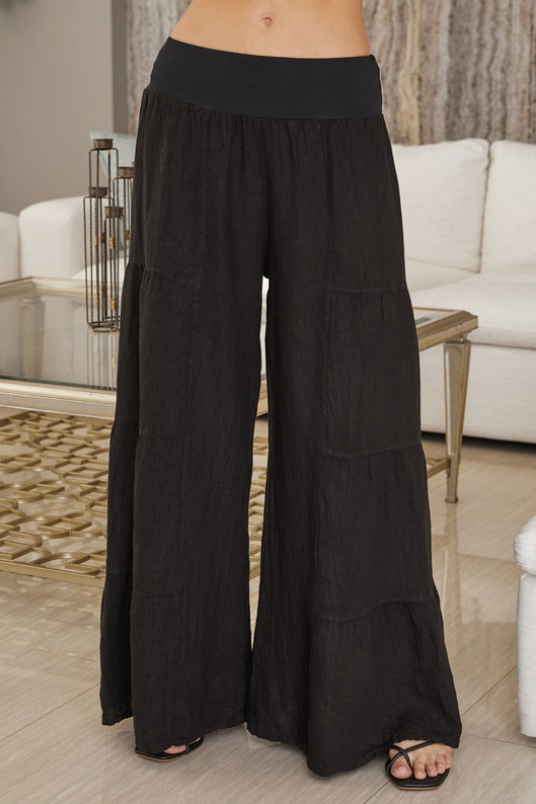 MILIO MILANO ITALIAN LINEN TIERED PALAZZO PANT