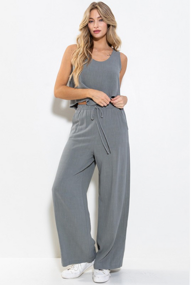 LINEN SLEEVELESS TOP AND PANT SET