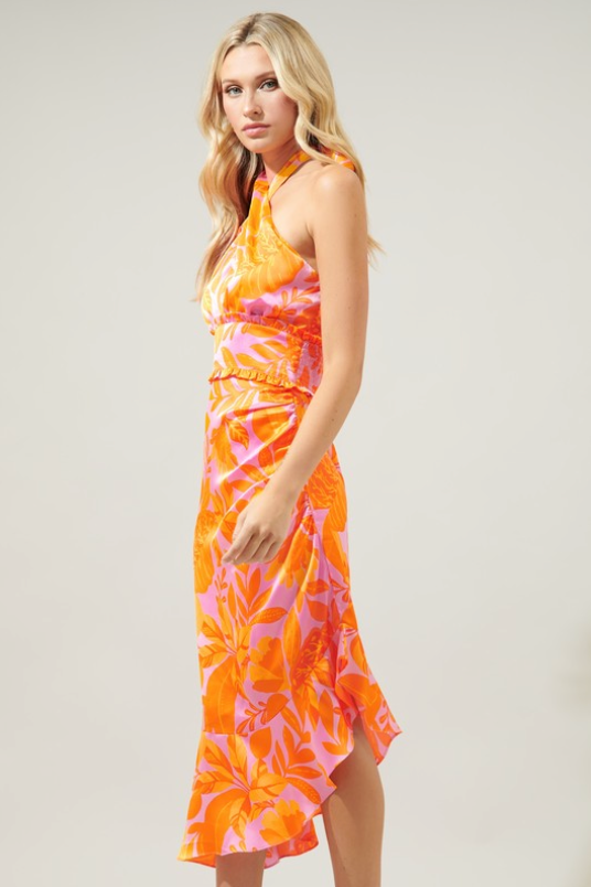 TROPICANNA SPRINGFIELD HALTER MIDI DRESS