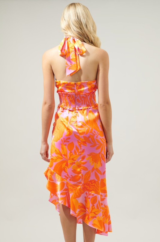 TROPICANNA SPRINGFIELD HALTER MIDI DRESS