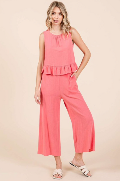 LINEN RUFFLE TANK TOP & PANT SET