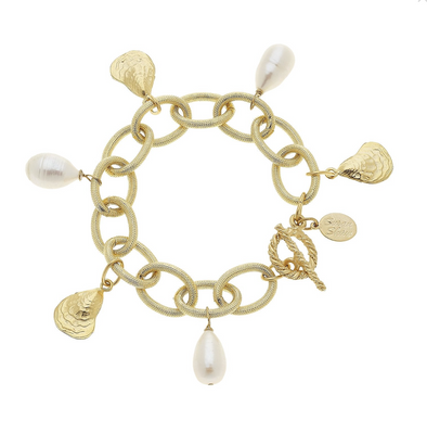 Susan Shaw Pearl And Oyster Charm Bracelet Gold