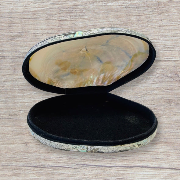 Large Black Cracked Abalone Box With Velvet Lining