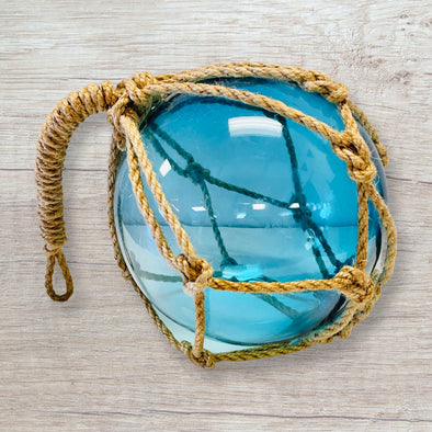 Aqua Glass Ball With Knotted Woven Rope