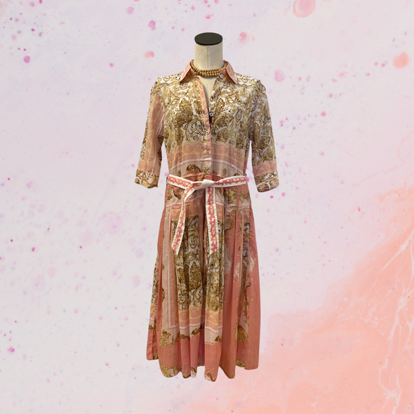 Dizzy Lizzy Mrs. Maisel Pink & Gold Filigree Dress