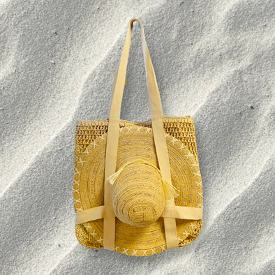 Straw Beach Bag & Sun Hat Combo