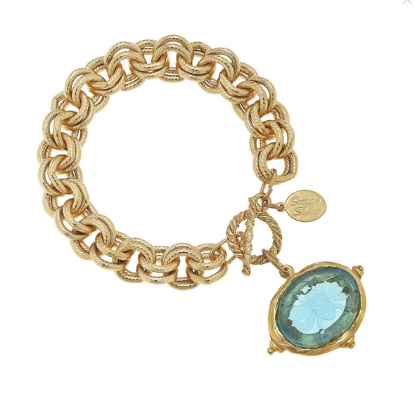 Susan Shaw Venetian Glass Bee Chain Bracelet Aqua