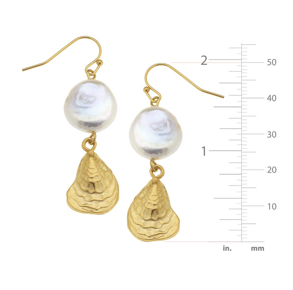 Susan Shaw Coin Pearl & Oyster Earrings Gold