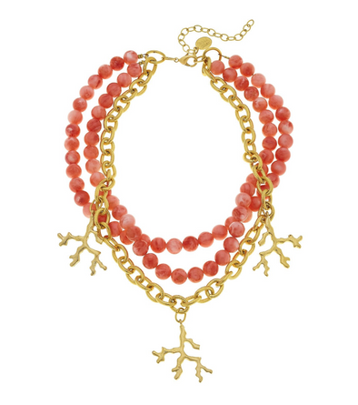 Susan Shaw Gold Coral With Multi Strand Pink Coral Necklace