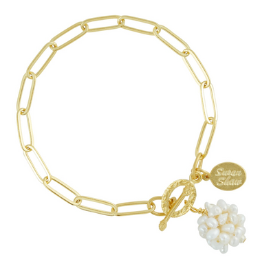 Susan Shaw Pearl Cluster Paper Clip Bracelet Gold