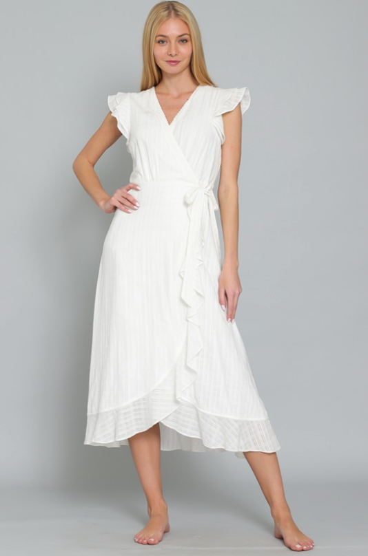 Dianna Satin Ruffle Wrap Midi Dress - White – Pippa & Pearl