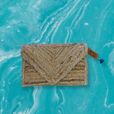 Jute Clutch With Metallic Gold Embellishment